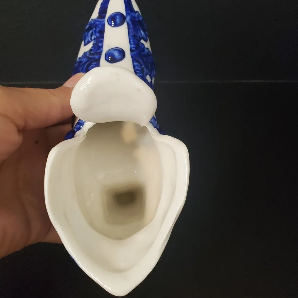 Vintage Victorian Shoe Delft Style Ceramic Planter Boot Décor Blue Bird On White